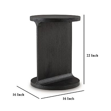 Accent Table, I Shaped Mango Wood Body, Sandblasted Black 16 Inch