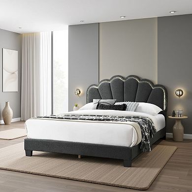 Geny Bed, Wool Upholstery and LED, Glam Arch