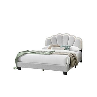 Geny Bed, Wool Upholstery and LED, Glam Arch