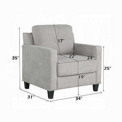 Royi Accent Chair, Track Armrest, Fabric Seat w Tufted Backrest