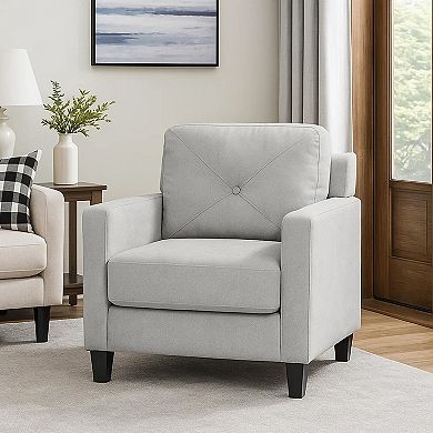 Royi Accent Chair, Track Armrest, Fabric Seat w Tufted Backrest