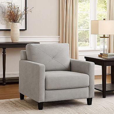 Royi Accent Chair, Track Armrest, Fabric Seat w Tufted Backrest
