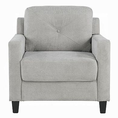 Royi Accent Chair, Track Armrest, Fabric Seat w Tufted Backrest