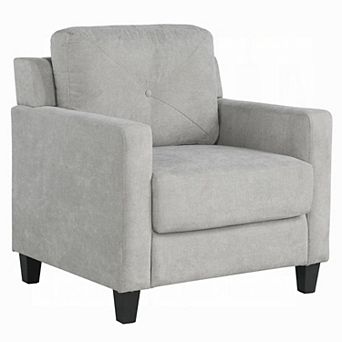 Royi Accent Chair, Track Armrest, Fabric Seat w Tufted Backrest