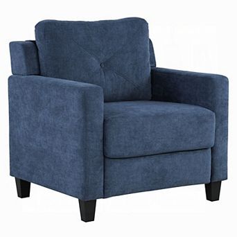 Royi Accent Chair, Track Armrest, Fabric Seat w Tufted Backrest