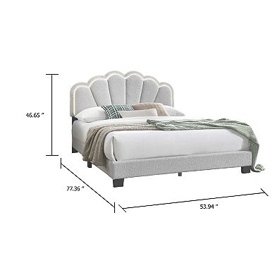 Madsy Bed, Upholstered Fan-Shaped Headboard, Metallic Accents