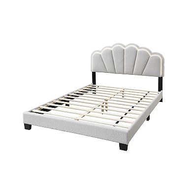 Madsy Bed, Upholstered Fan-Shaped Headboard, Metallic Accents