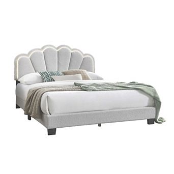 Madsy Bed, Upholstered Fan-Shaped Headboard, Metallic Accents