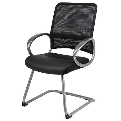 Guest Armchair, Faux Leather, Pewter Cantilever