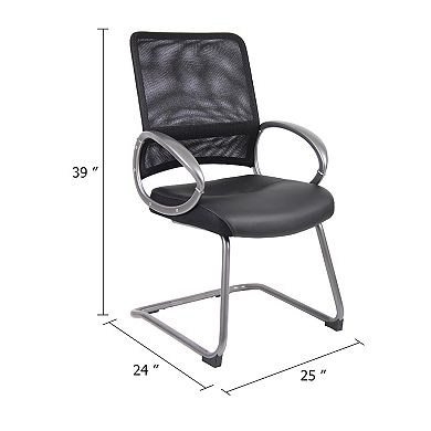 Guest Armchair, Faux Leather, Pewter Cantilever
