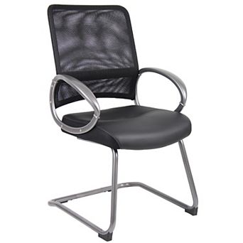 Guest Armchair, Faux Leather, Pewter Cantilever