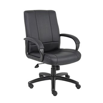 Executive Mid Back Office Chair, Black Soft Vinyl, Padded Arms