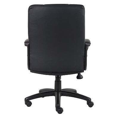 Executive Mid Back Office Chair, Black Soft Vinyl, Padded Arms