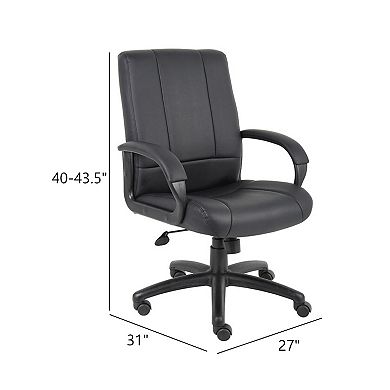 Executive Mid Back Office Chair, Black Soft Vinyl, Padded Arms