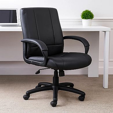 Executive Mid Back Office Chair, Black Soft Vinyl, Padded Arms