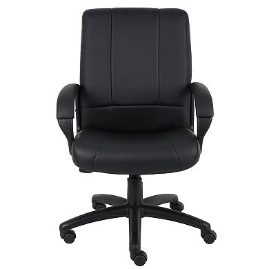 Executive Mid Back Office Chair, Black Soft Vinyl, Padded Arms