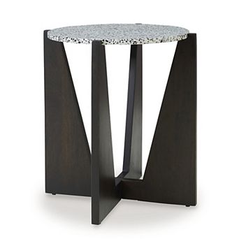Accent Table, Round Terrazzo Tabletop, Dark Brown Mango Wood