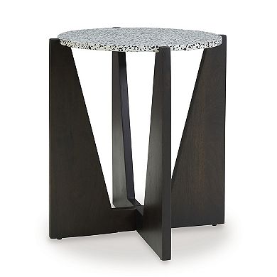 Accent Table, Round Terrazzo Tabletop, Dark Brown Mango Wood