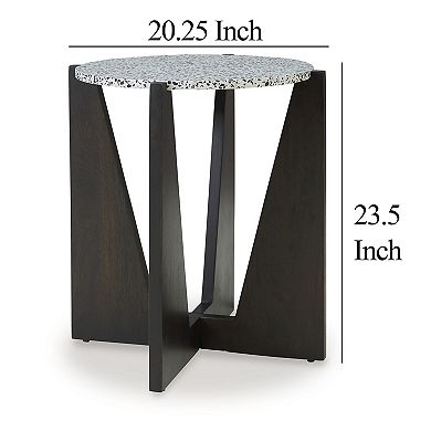 Accent Table, Round Terrazzo Tabletop, Dark Brown Mango Wood