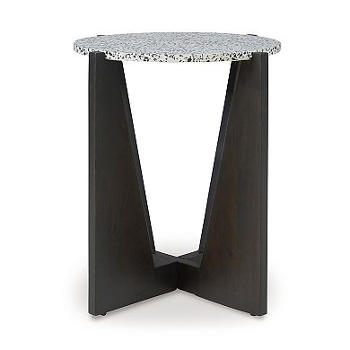 Accent Table, Round Terrazzo Tabletop, Dark Brown Mango Wood