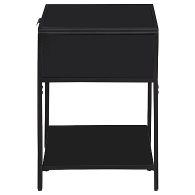 Lanie Bedside Table with Drawer and Open Shelf, PE Cane, Metal
