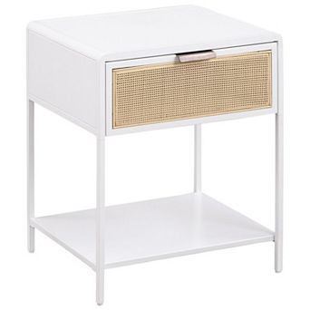Lanie Bedside Table with Drawer and Open Shelf, PE Cane, Metal