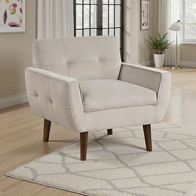 Roa Accent Armchair, Velvet, Tufted Back w Tapered Legs