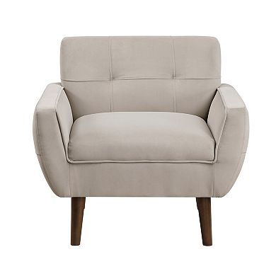 Roa Accent Armchair, Velvet, Tufted Back w Tapered Legs