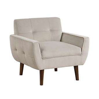 Roa Accent Armchair, Velvet, Tufted Back w Tapered Legs