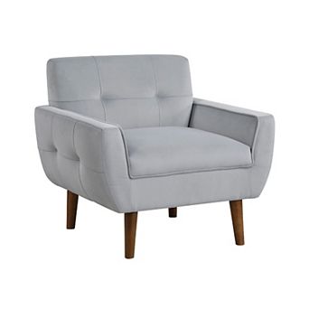 Roa Accent Armchair, Velvet, Tufted Back w Tapered Legs