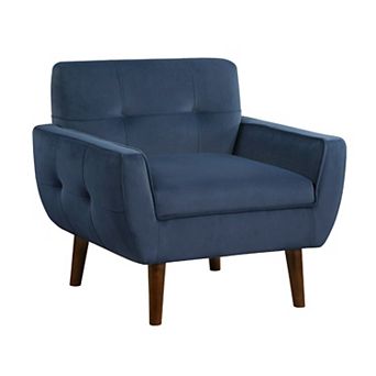 Roa Accent Armchair, Velvet, Tufted Back w Tapered Legs