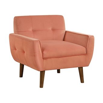 Roa Accent Armchair, Velvet, Tufted Back w Tapered Legs