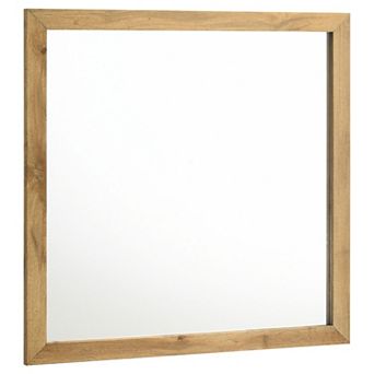 Wemy Rectangular Dresser Mirror, Flat Glass Design, Natural Pine Wood