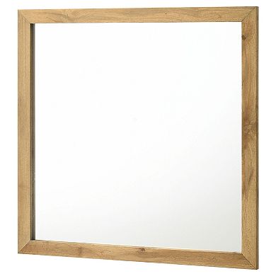 Wemy Rectangular Dresser Mirror, Flat Glass Design, Natural Pine Wood