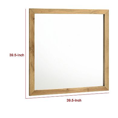 Wemy Rectangular Dresser Mirror, Flat Glass Design, Natural Pine Wood