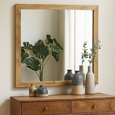Wemy Rectangular Dresser Mirror, Flat Glass Design, Natural Pine Wood