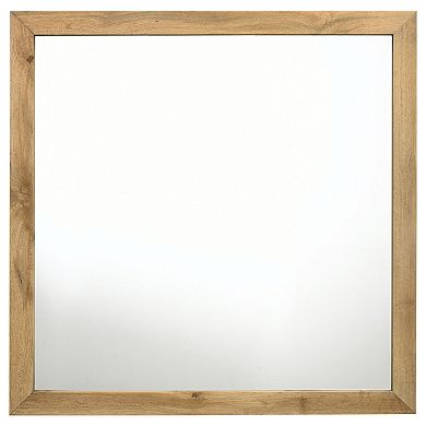 Wemy Rectangular Dresser Mirror, Flat Glass Design, Natural Pine Wood