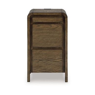 Accent Table, USB Charging Ports, 17 Inch Warm Brown Wood Veneer