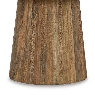Ceil Accent Table, Round Fluted Walnut Brown Solid Wood Base, 20 Inch