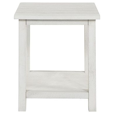 Ayne Side End Table, 1 Shelf, Distressed Wood, Square