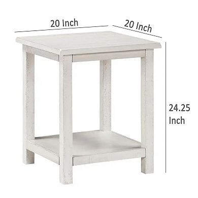 Ayne Side End Table, 1 Shelf, Distressed Wood, Square