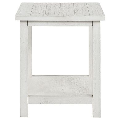 Ayne Side End Table, 1 Shelf, Distressed Wood, Square