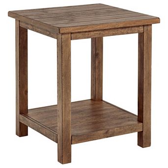 Ayne Side End Table, 1 Shelf, Distressed Wood, Square