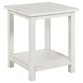 Ayne Side End Table, 1 Shelf, Distressed Wood, Square
