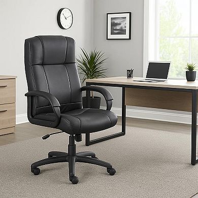 Executive High Back Office Chair, Black Soft Vinyl, Lumbar Support