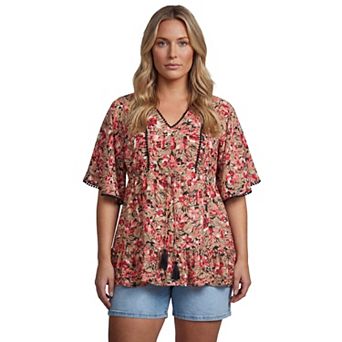 Avenue Women's Plus Size Tie Waist Tunic