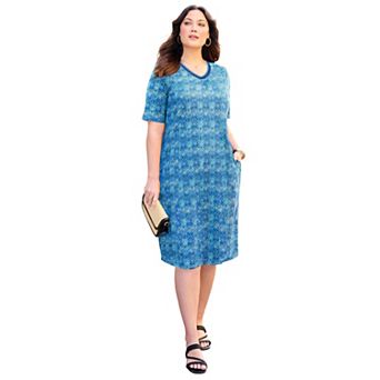 Catherines Women's Plus Size Suprema Crochet-Detail T-Shirt Dress