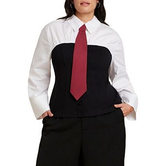 ELOQUII Women's Plus Size Bustier Button Up Twofer