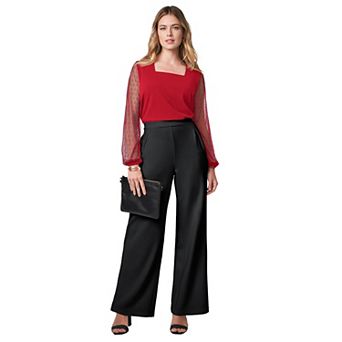 Jessica London Women's Plus Size Stretch Crepe Square Neck Mixed Media Top