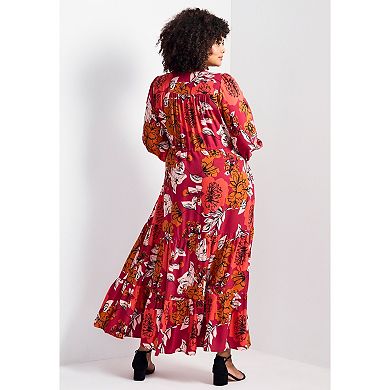 Avenue Women's Plus Size Second Nature Blouson Sleeve Maxi Dress